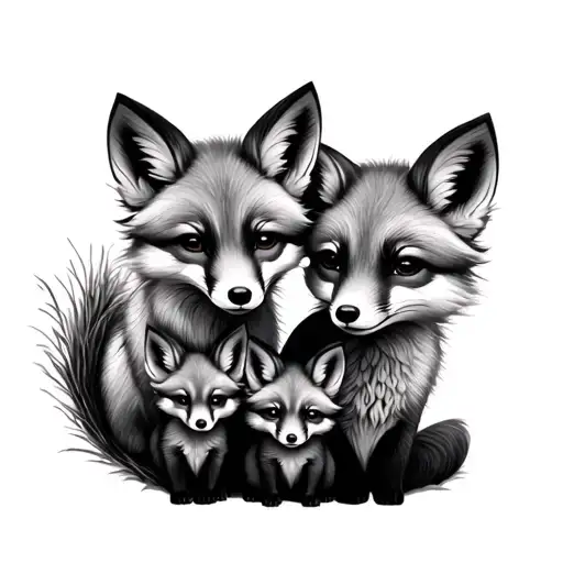 Mother And 2 Baby Foxes