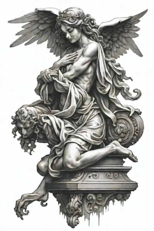 Crouching Female Angelic Statue Supporting Something Very Heavy On Her Back