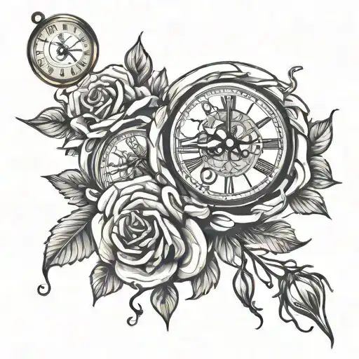 Clock Roses And A Clock