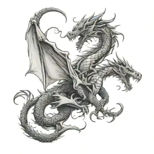 1 Large Dragon Sirrounded By 4 Smaller Dragons Flying