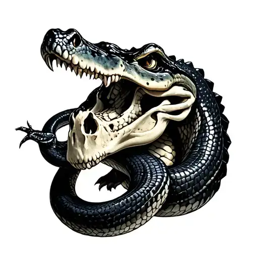 Aligator Skul With Snake Wrapping