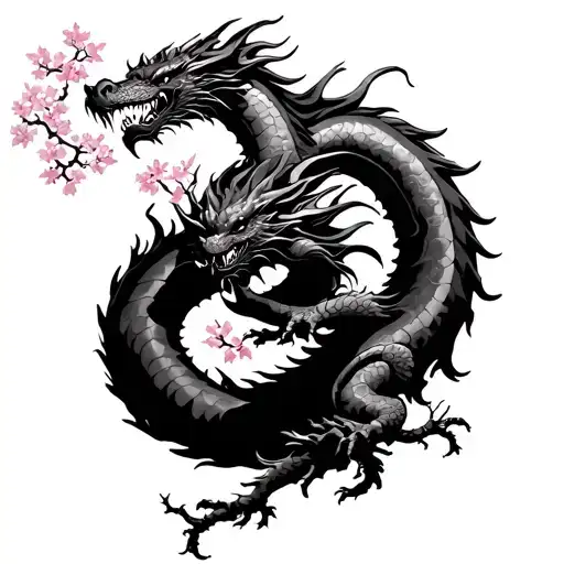 Dragon And Sakura Tree