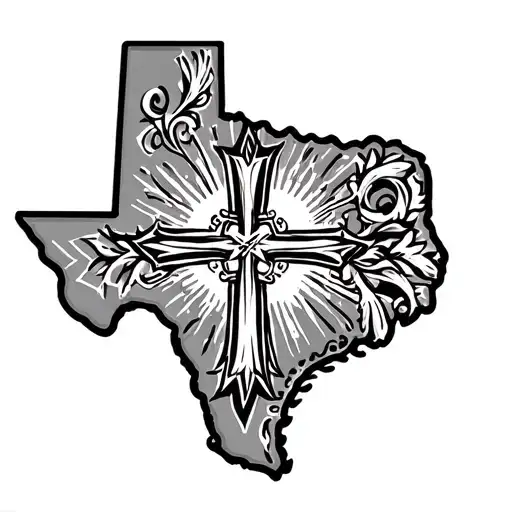 Texas Outline With Cross Surrounded