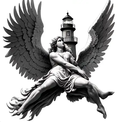 Angel Icarus Falling Angel With Old Light House