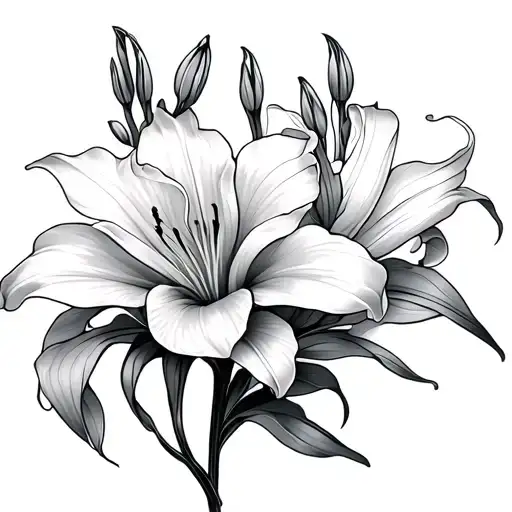 Gladiolus Flower Intertwined With Lily