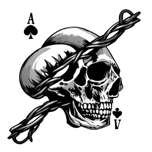 Barb Wire Made Of Ace Of Spades And Skull In The Middle