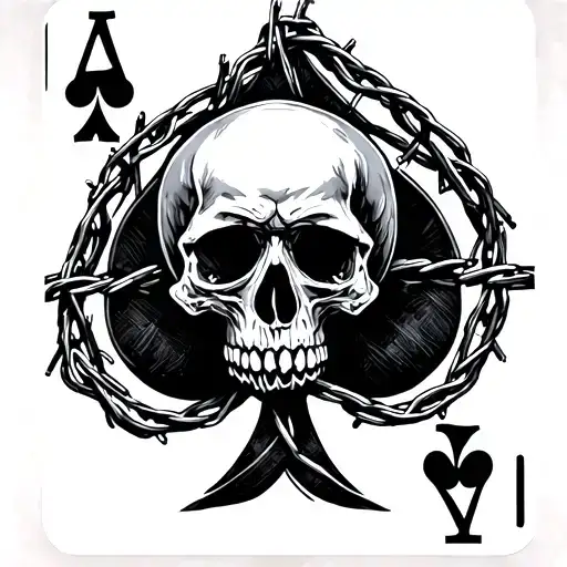 Ace Of Spades Made Of Barb Wire And Skull In The Middle