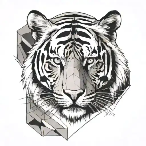 Geometric Nek Line Front View Tiger Head Wearing From A A Sunset In A Straight