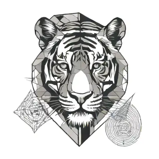 Geometric Nek Line Front View Tiger Head Wearing From A A Sunset In A Straight