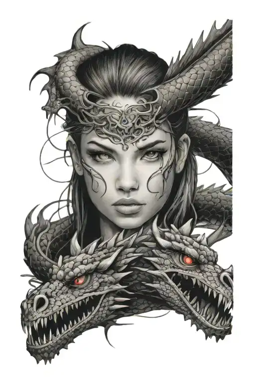 Girl Face With Dragon Intertwined