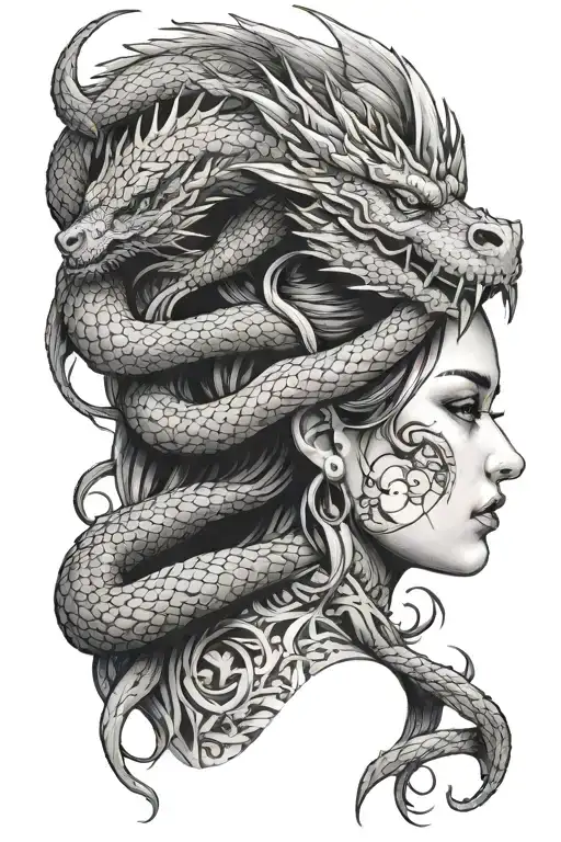 Girl Face With Dragon