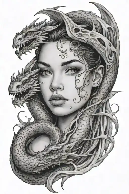 Girl Face With Dragon