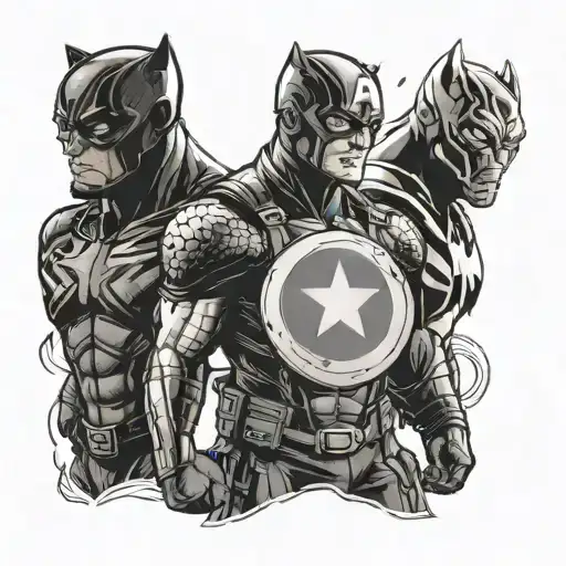 Captain America With Shield Superman Black Panther Hulkthor With Hammer Ironman Wolverine