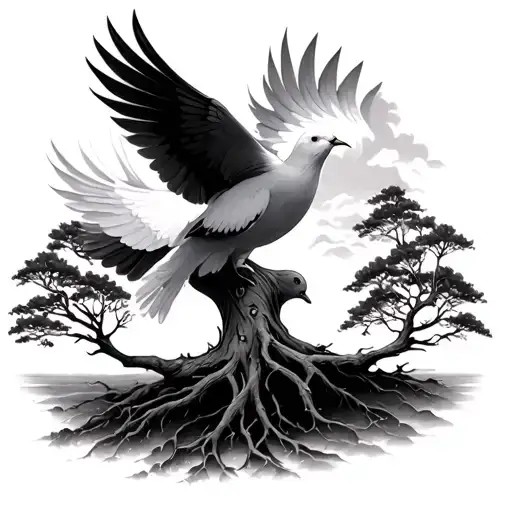 Tree Of Life With Dove Flying