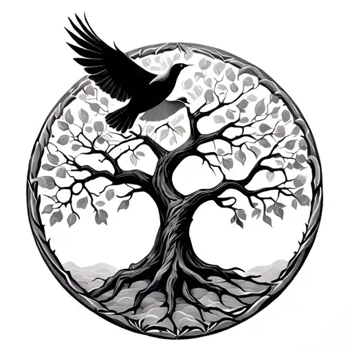 Tree Of Life With Dove Flying