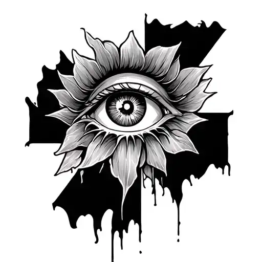 Cross Tattoo With Eye And Biblical Phrases