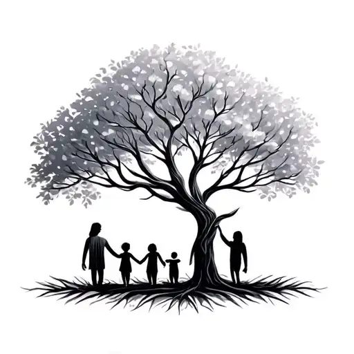 Family Mother And Kids Tree