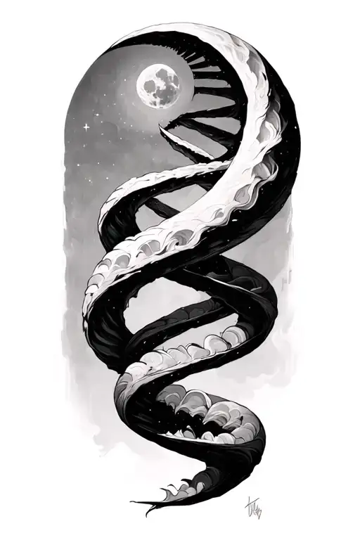 Double Helix Sketch With Fade On Bottom Moon