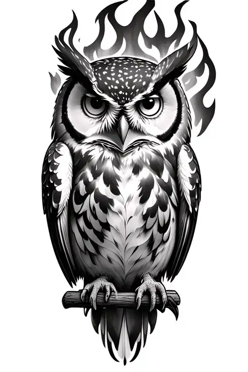 Extremely Realistic Owl Tattoo Coming Out Of Fire