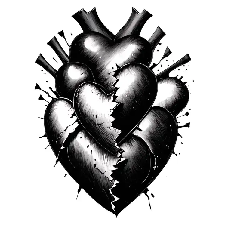 Four Black Hearts Gradually Breaking Until The Fourth Is In Half