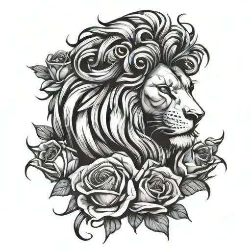 Lion Rose And Heart Intertwined