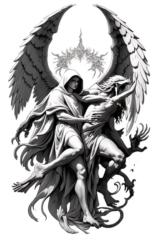 Hooded Arch Angel Defeating A Demon