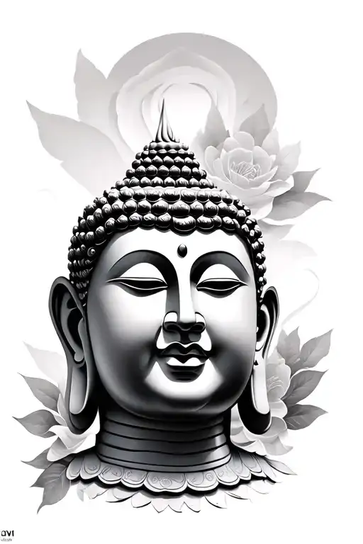 Buddha Realistic Black And Grey
