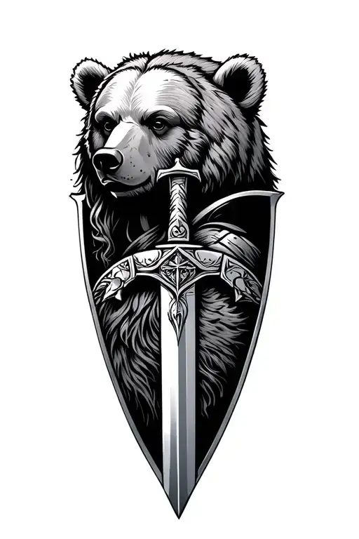 Norse Mythology Shield Maiden Face With Bear Head Profile Holding A Sword