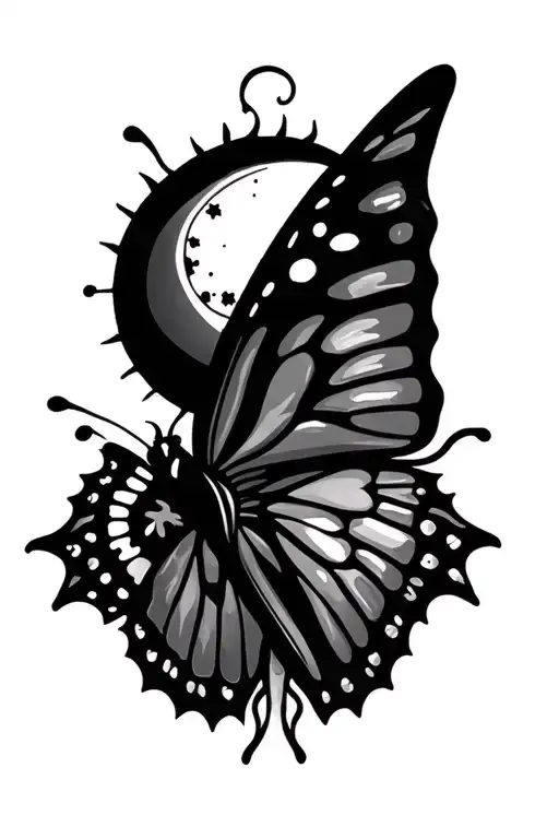 Butterfly With A Sun And Moon With Intricate Finger Designs