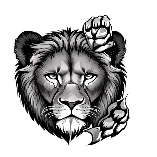 Lion Hide His Eyes With Paw