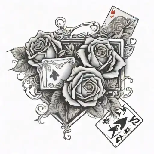 Roman Numerls With A Rose And Cards
