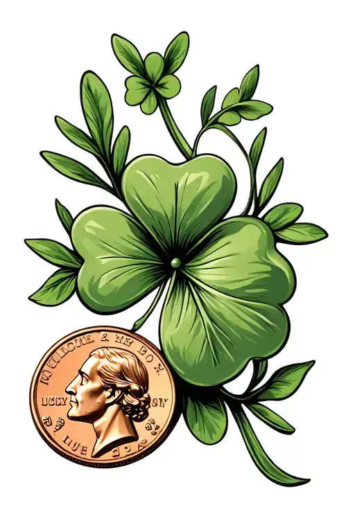 Lucky Penny With A Four Leaf Clover