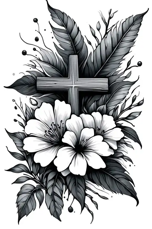Beach Blends In With Flowers And Cross