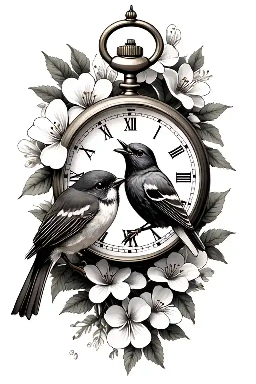 The Name Braxton With A Pocket Watch Dogwood Flowers And A Robin