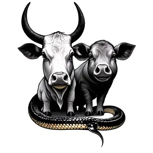 Snake Cow And Pig Tattoo Design