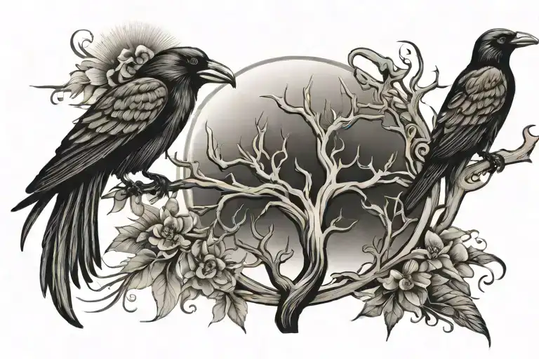 Sun Moon Tree Crow Fish Ankh