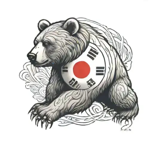 Korean Flag Held By Bear