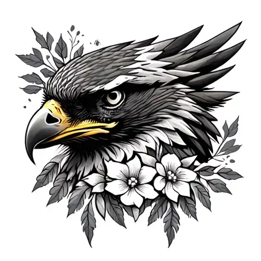 Hawk With Native American Traditional Floral