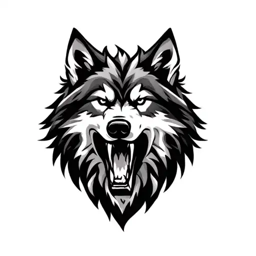 Tribal Wolf Head Snarling Wolf