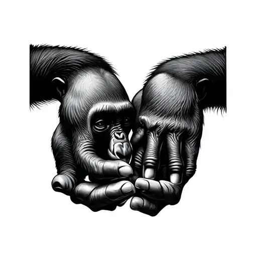 2 Baby Gorilla Hands Reaching Towards Each Other Half
