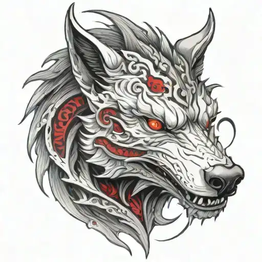 Wolf Head Red Eyes White Dragon