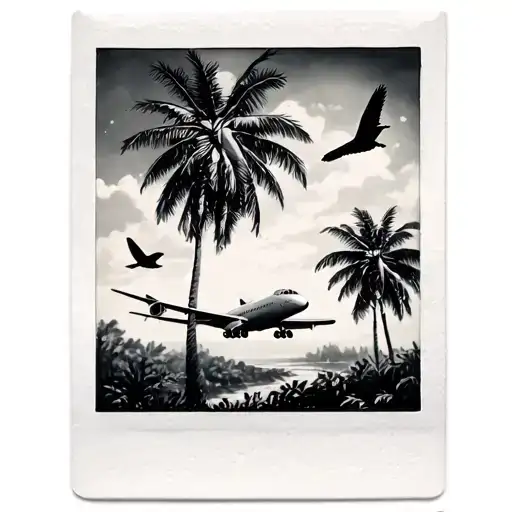 Airplane Polaroids Palm Trees Birds