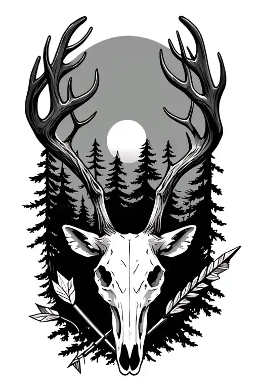 Deer Skull With Trees And Arrow
