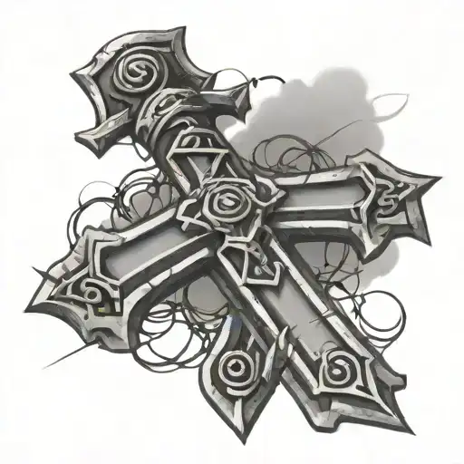 Roman Sword In Shape Of Cross With Barbed Wire