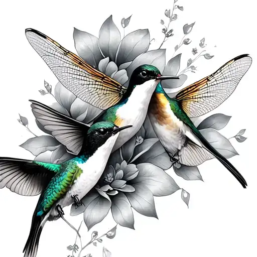 Hummingbirds And Dragonfly