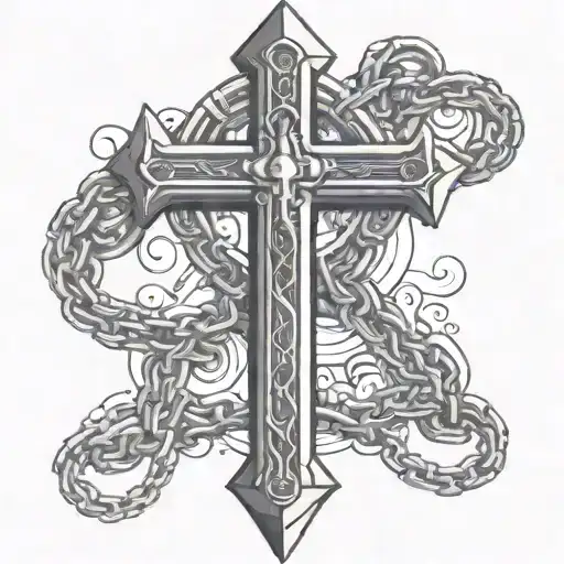 Roman Sword In Shape Of Cross With Chain Wrapped