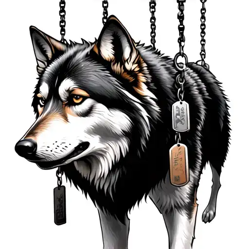 Wolf With Dog Tags Hanging