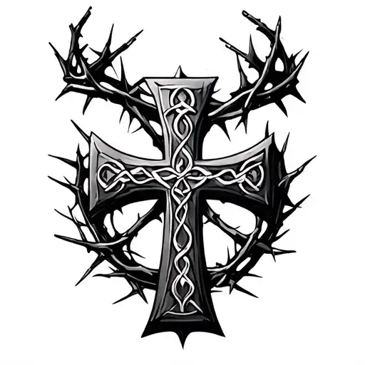 Gaelic Cross With A Crown Of Thorns Around It