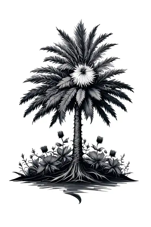 Palm Tree And Scottish Thistle Intertwined