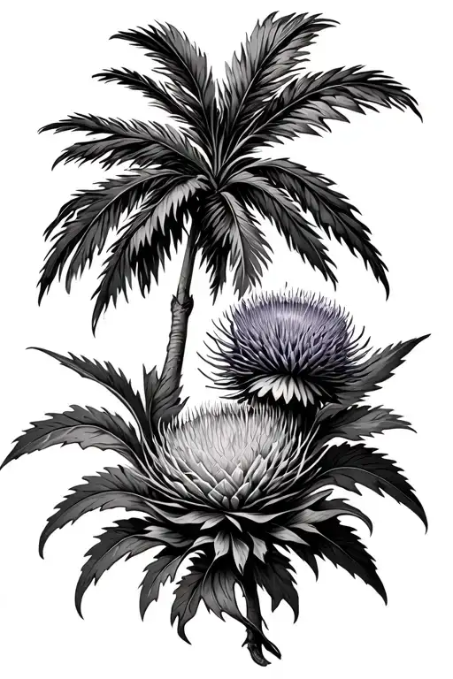Palm Tree And Scottish Thistle